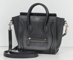Celine Nano Luggage Bag in Black Structured Calfskin Leather S07